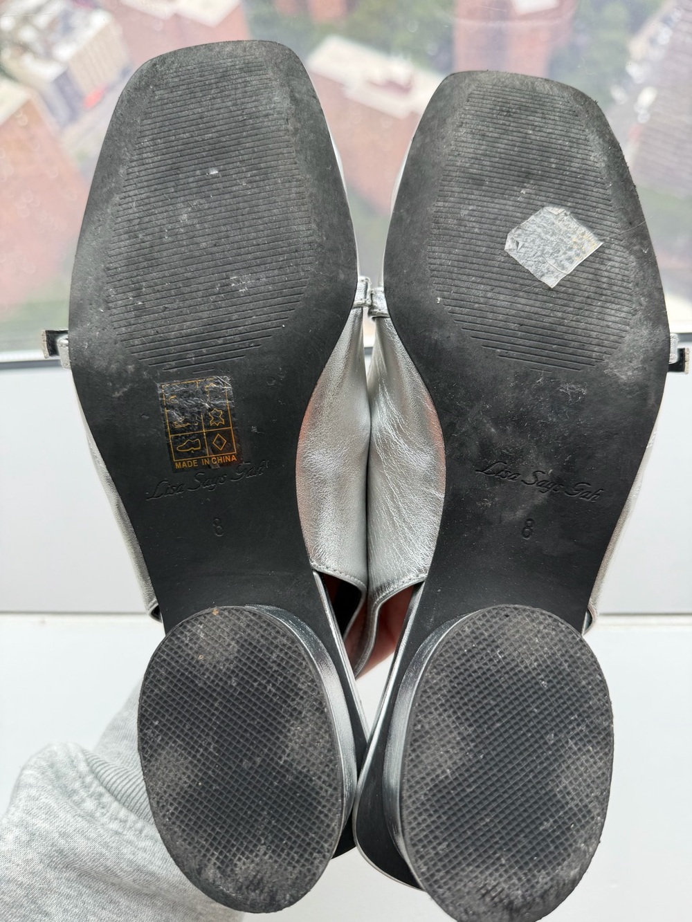 Lisa Says Gah Mackie Heel Silver Metallic Leather Slingback Pumps Size 8 - Picture 5 of 5